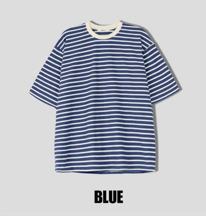 HUE  |Crew Neck Stripes Unisex Street Style Cotton Short Sleeves