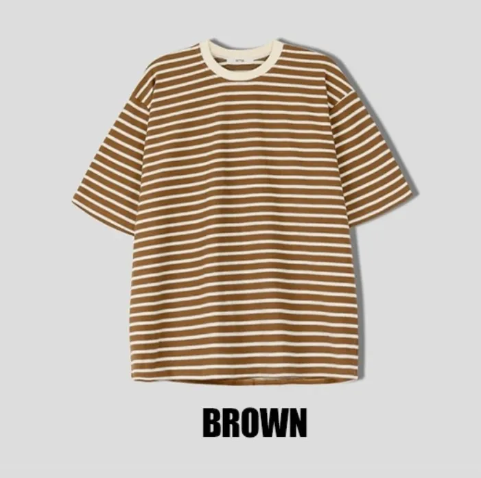 HUE  |Crew Neck Stripes Unisex Street Style Cotton Short Sleeves