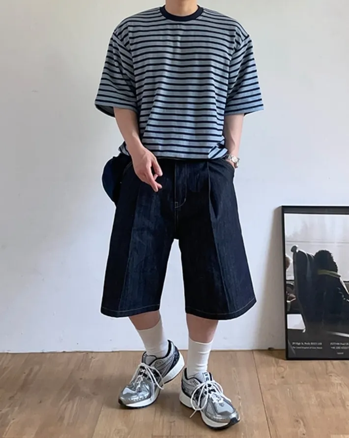 HUE  |Crew Neck Stripes Unisex Street Style Cotton Short Sleeves