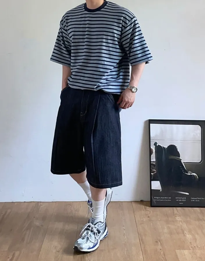 HUE  |Crew Neck Stripes Unisex Street Style Cotton Short Sleeves