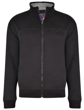 Kam Sherpa Lined Zip Through Tall Sweater Jacket - Black