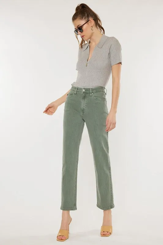 Kan Can Ultra High Rise 90's Olive Straight Jeans