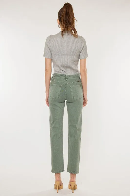 Kan Can Ultra High Rise 90's Olive Straight Jeans