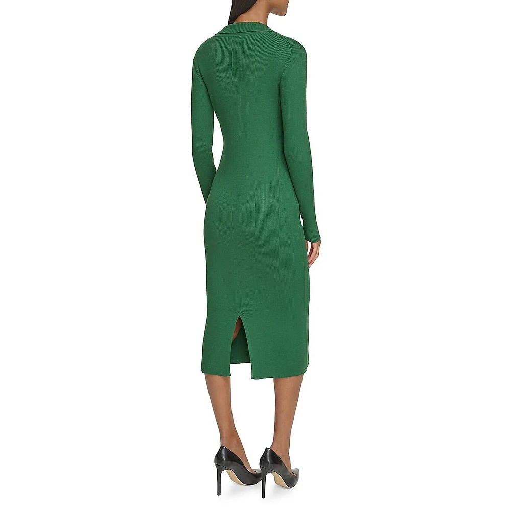 Karl Lagerfeld Paris Collared Sweater Midi Dress