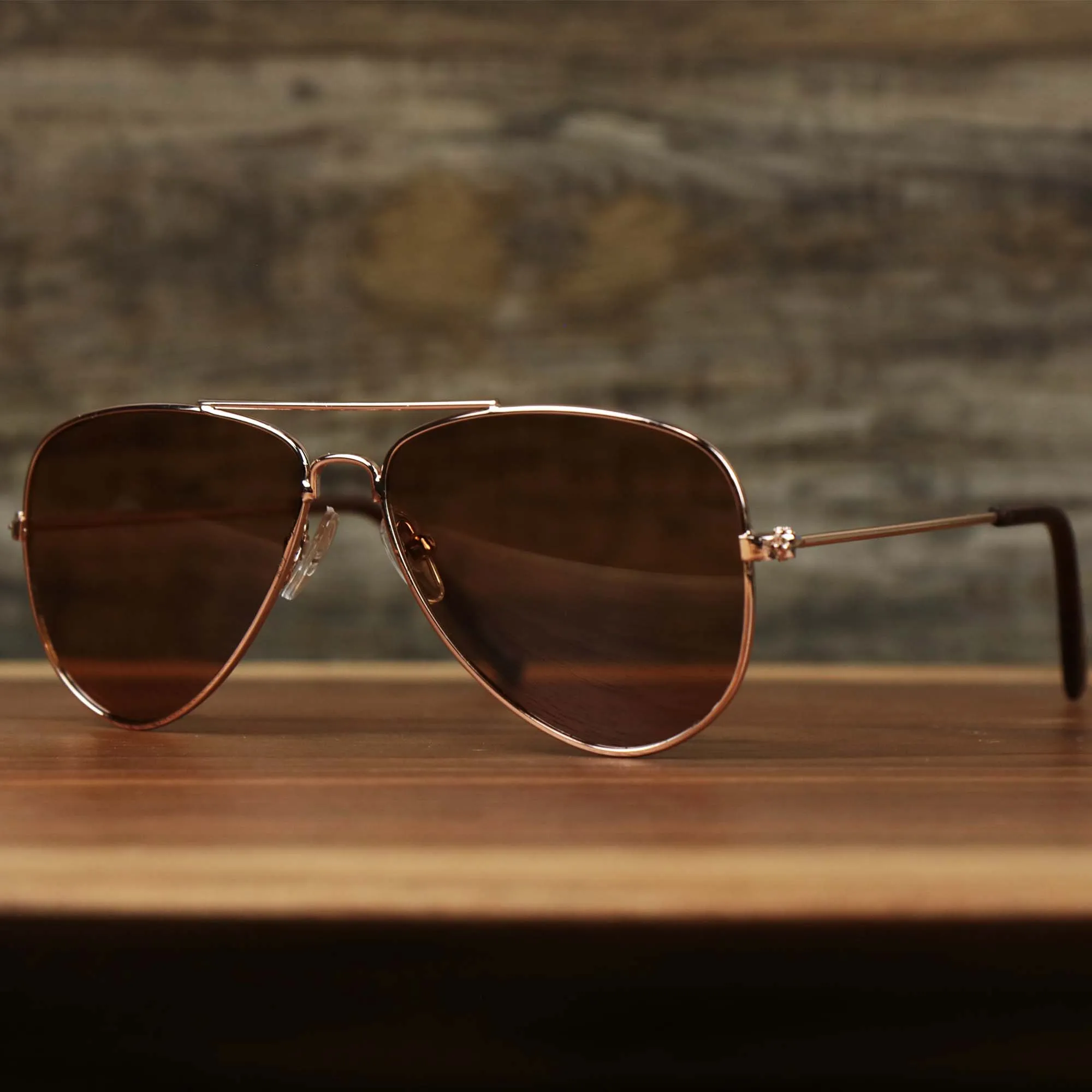 Kid’s Aviator Frame Brown Lens Sunglasses with Rose Gold Frame