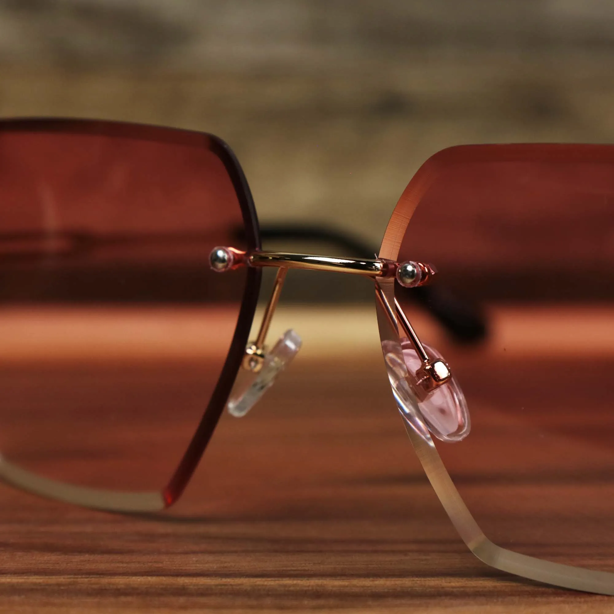 Large Lightweight Frame Pink Lens Sunglasses with Rose Gold Frame