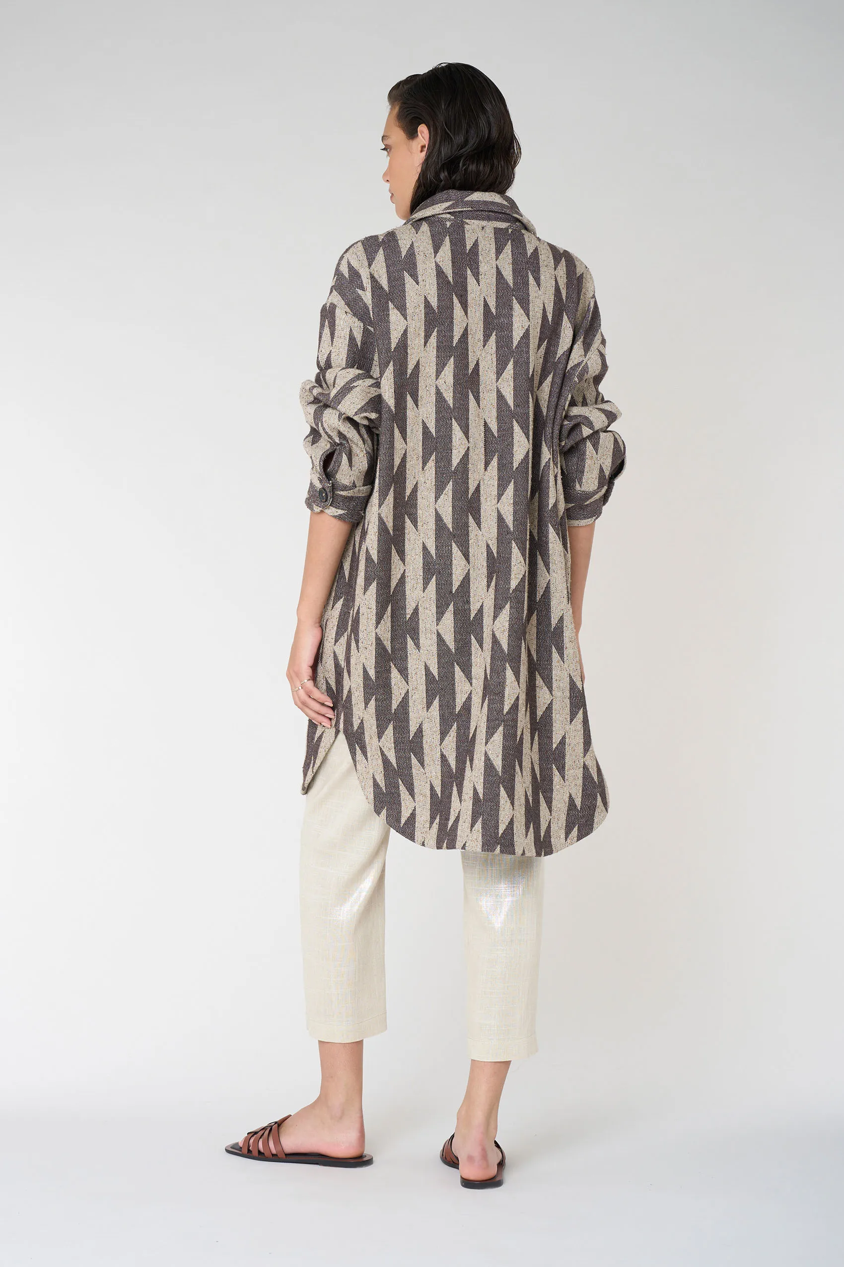 Long printed jacket with fringes 