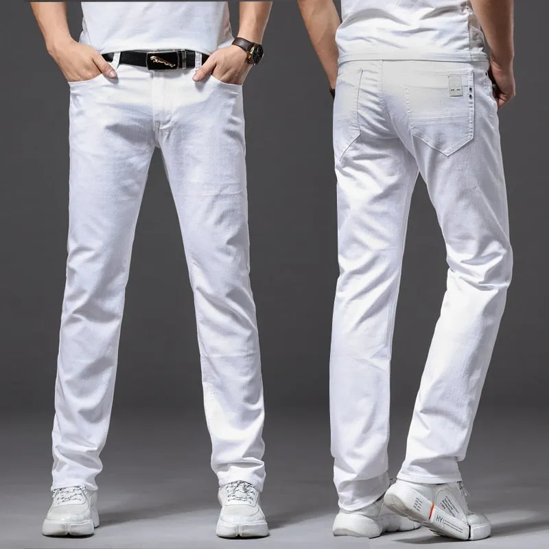 Men's Solid Pattern Casual Classic Mid Waist Denim Straight Leg Trousers