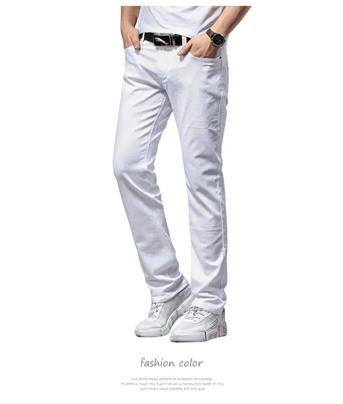 Men's Solid Pattern Casual Classic Mid Waist Denim Straight Leg Trousers