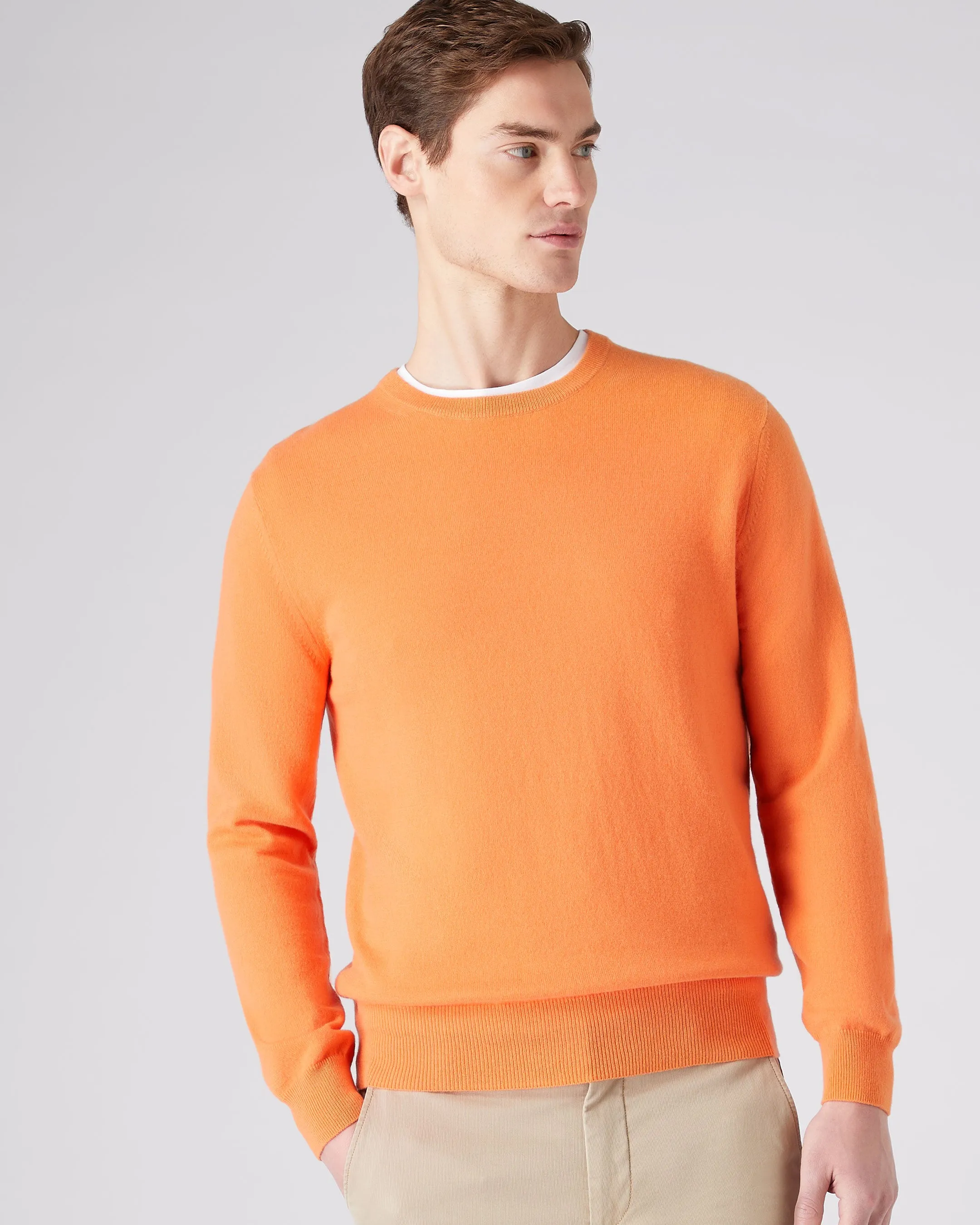 Men's The Oxford Round Neck Cashmere Jumper Papaya Orange