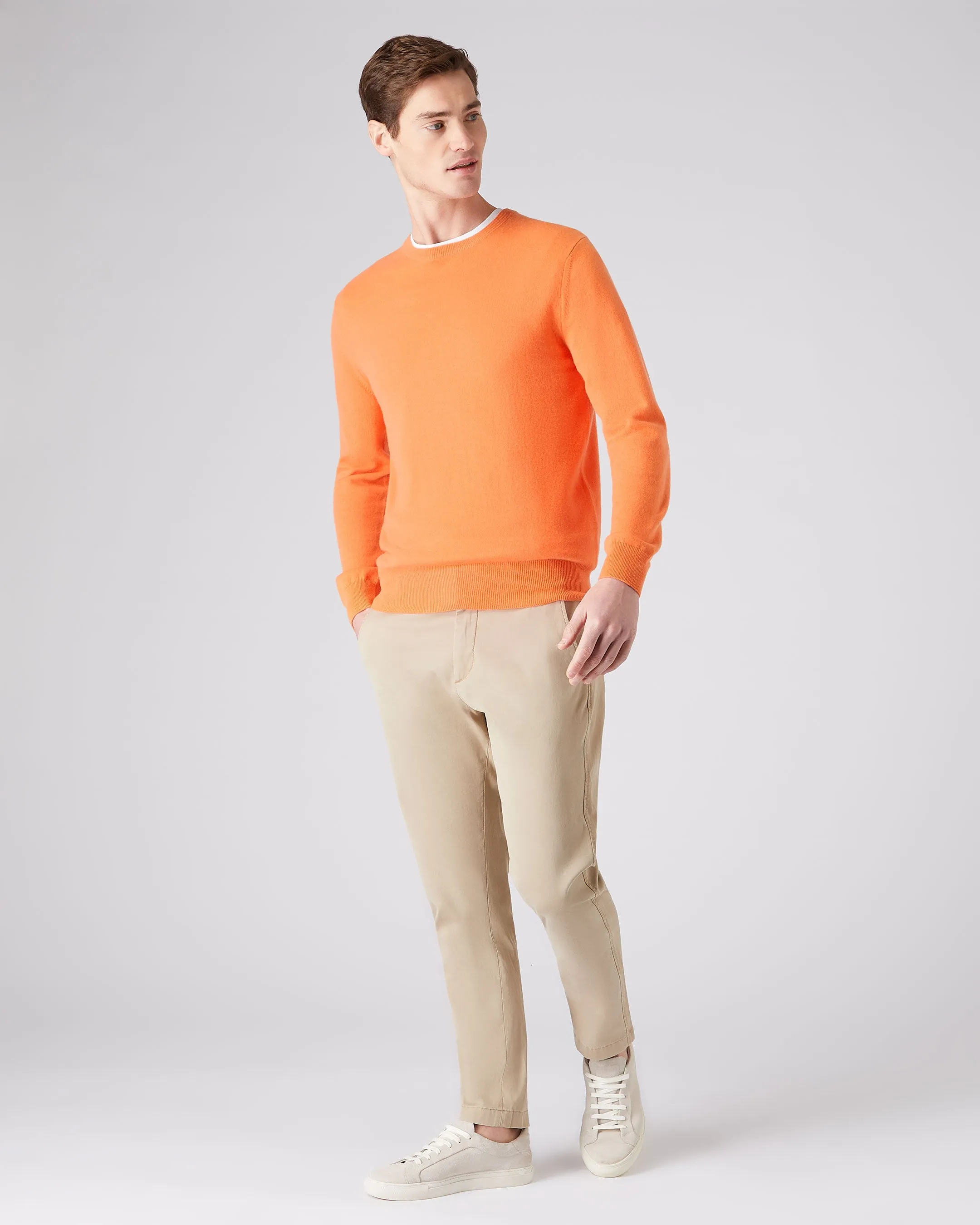 Men's The Oxford Round Neck Cashmere Jumper Papaya Orange