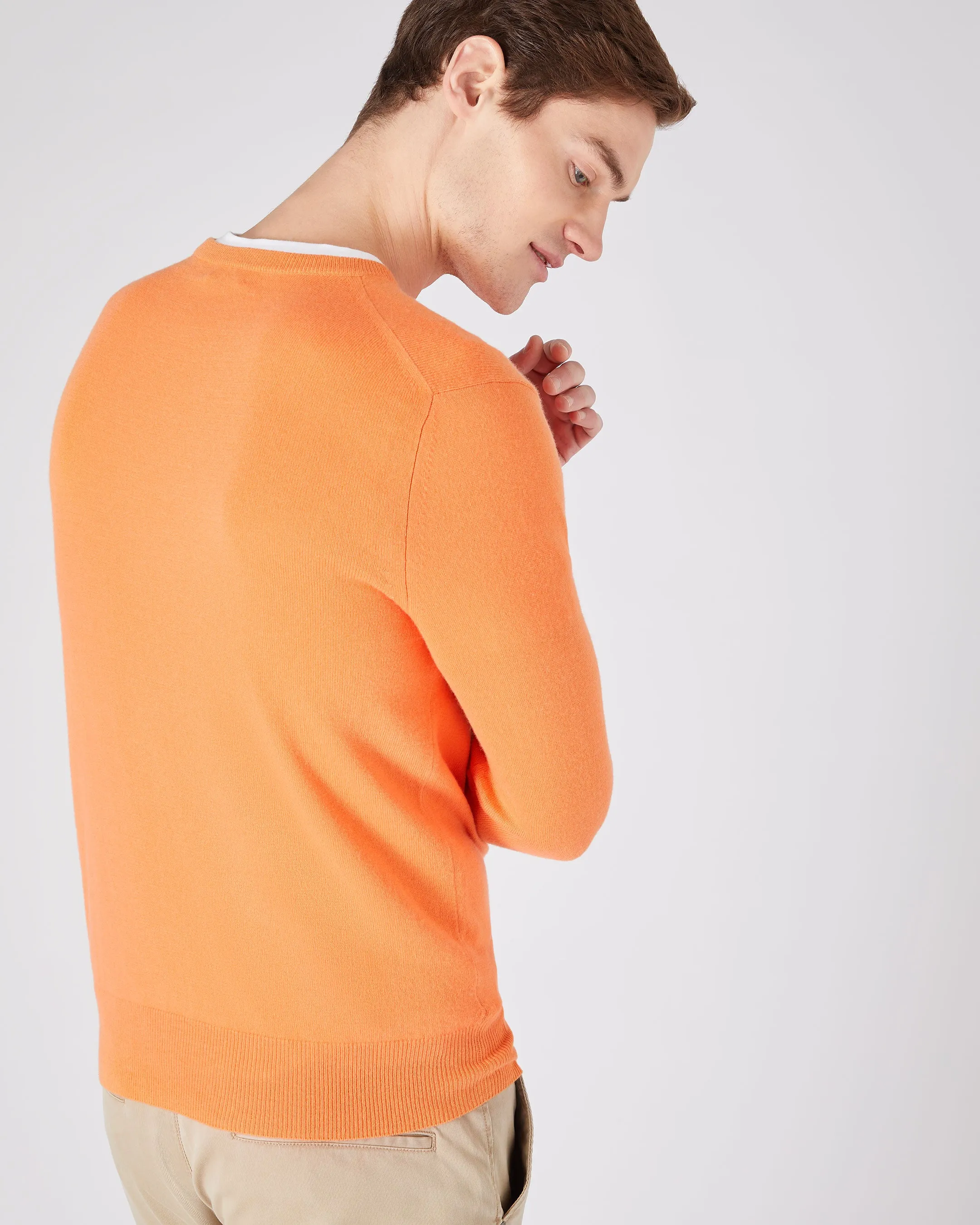 Men's The Oxford Round Neck Cashmere Jumper Papaya Orange