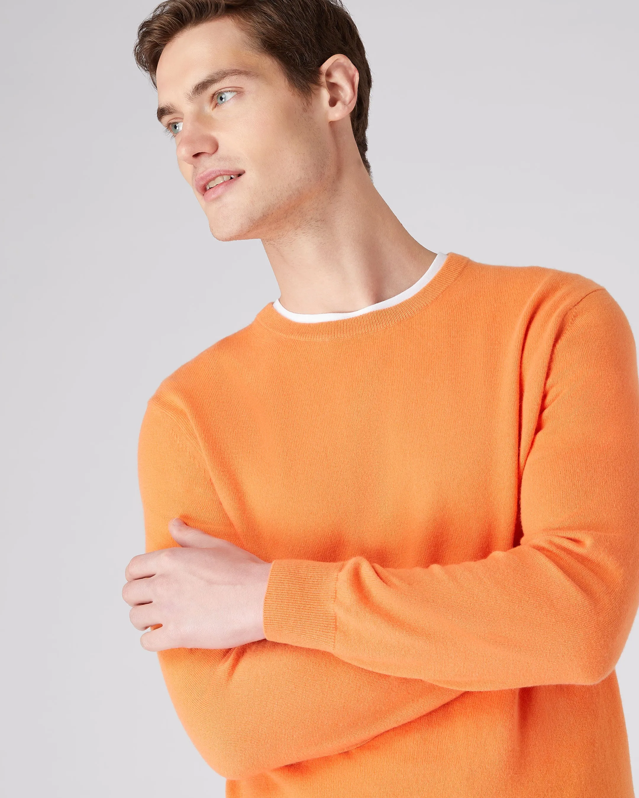 Men's The Oxford Round Neck Cashmere Jumper Papaya Orange