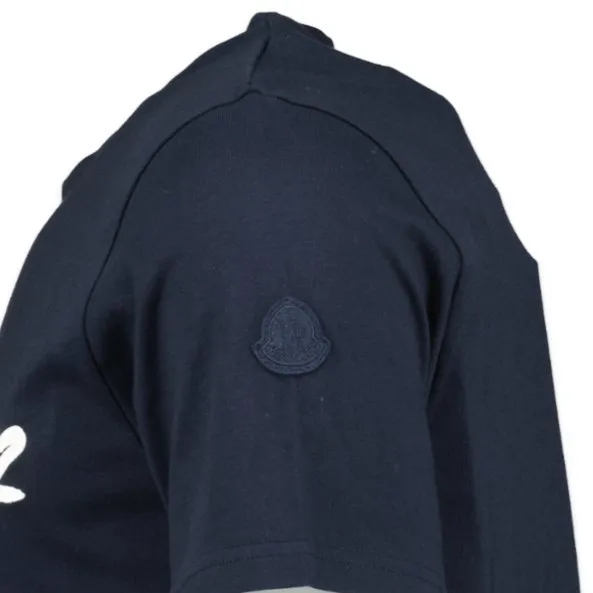 MONCLER STITCHED WRITING LOGO T-SHIRT NAVY