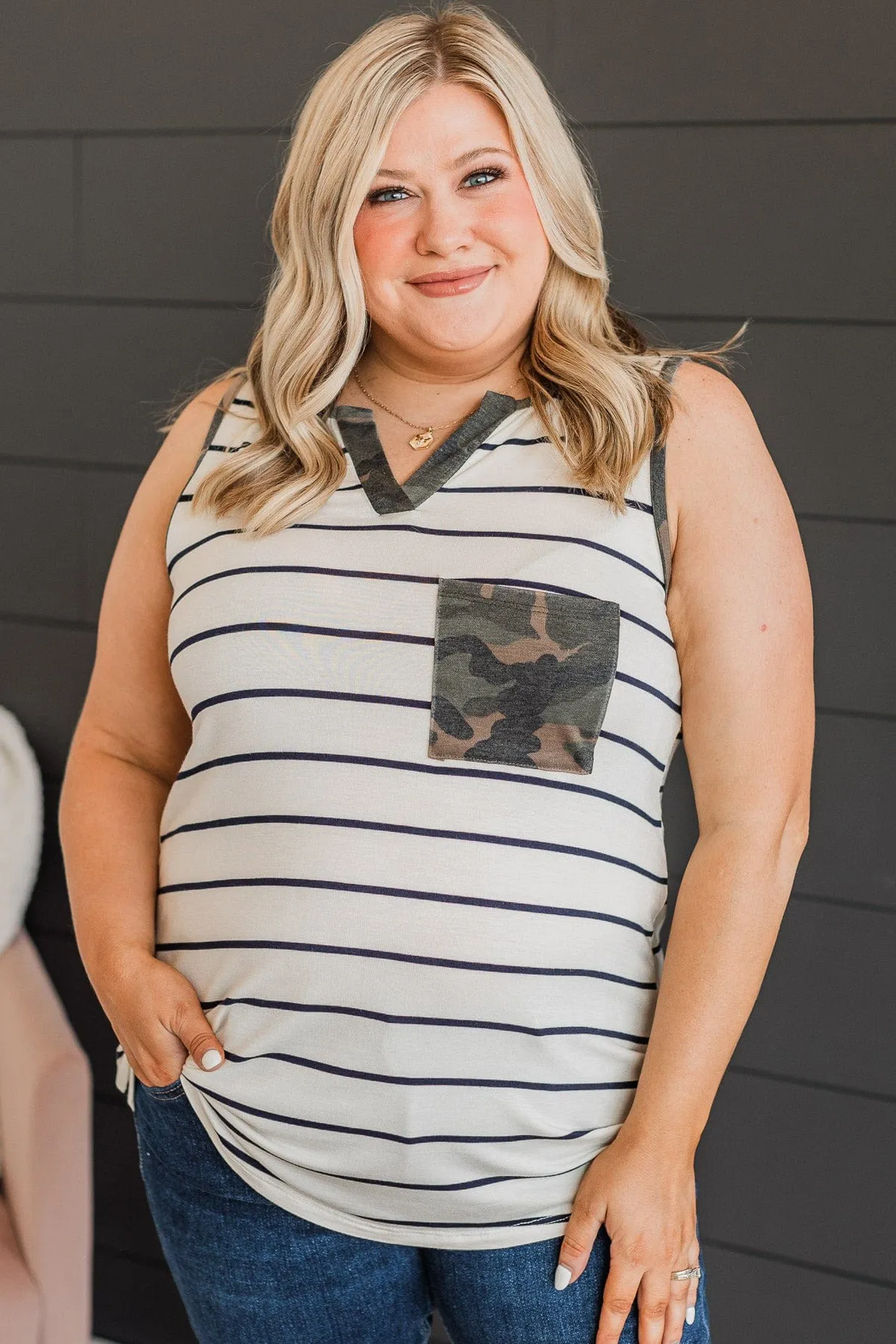 Naturally Gorgeous Striped Tank- Ivory & Camo