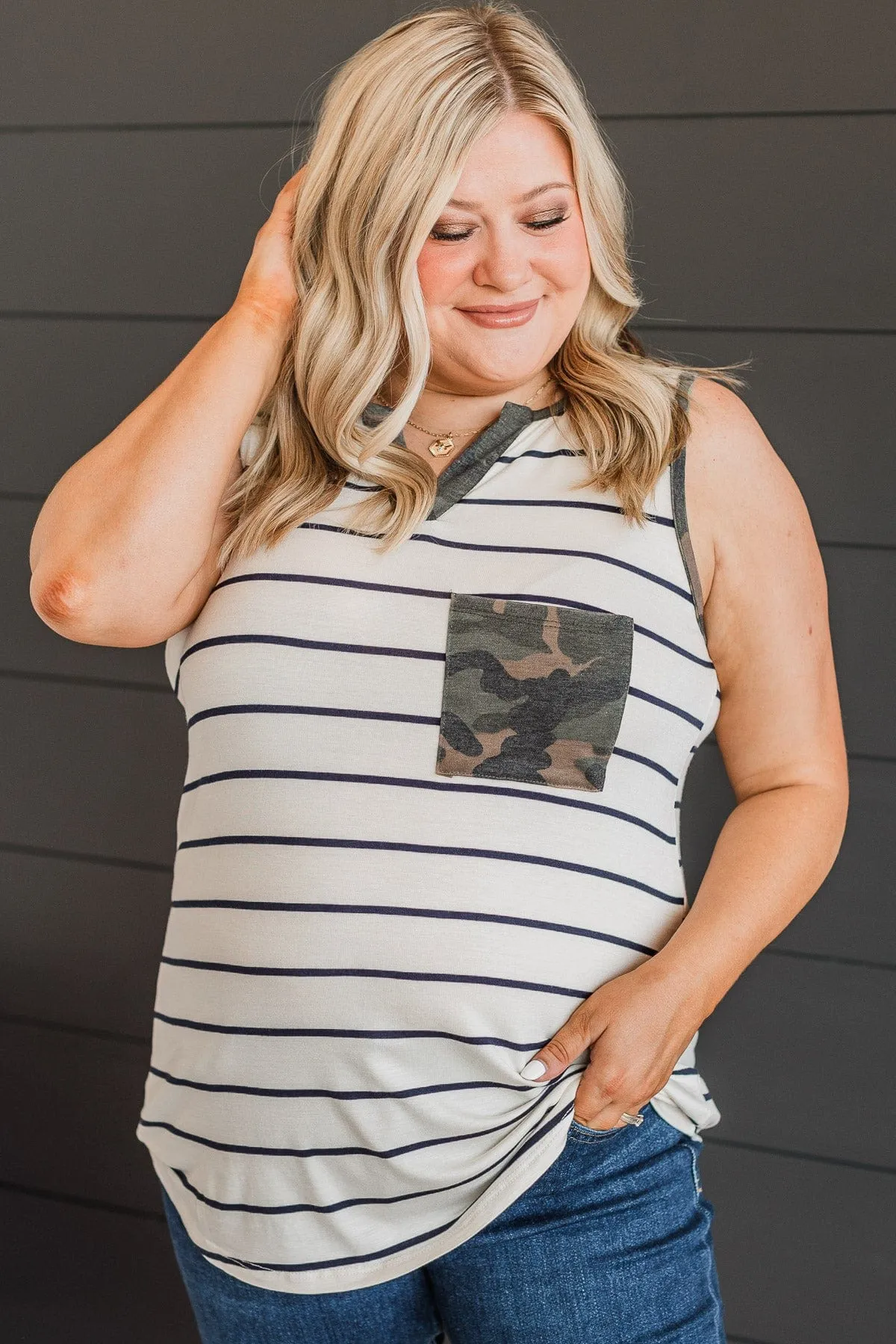 Naturally Gorgeous Striped Tank- Ivory & Camo