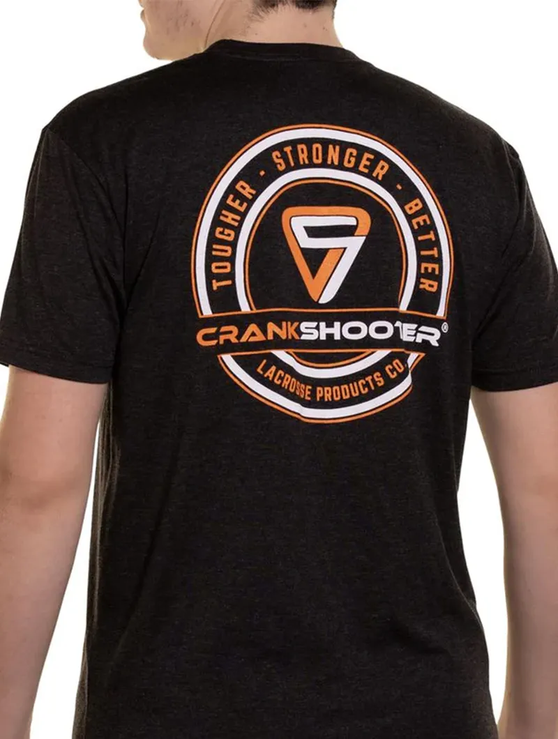 NEW! CrankShooter Lacrosse Products T Shirt, Black, Short Sleeve, Blend Material - Made in the USA - FREE SHIPPING