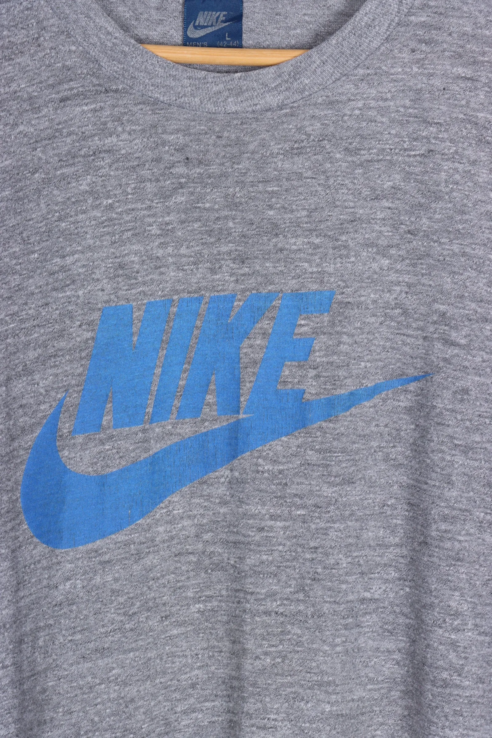 NIKE Grey Marle & Blue Logo Spell Out USA Made Tee (L)