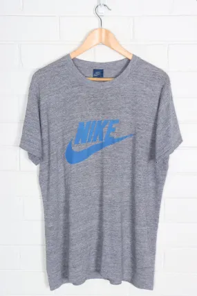 NIKE Grey Marle & Blue Logo Spell Out USA Made Tee (L)