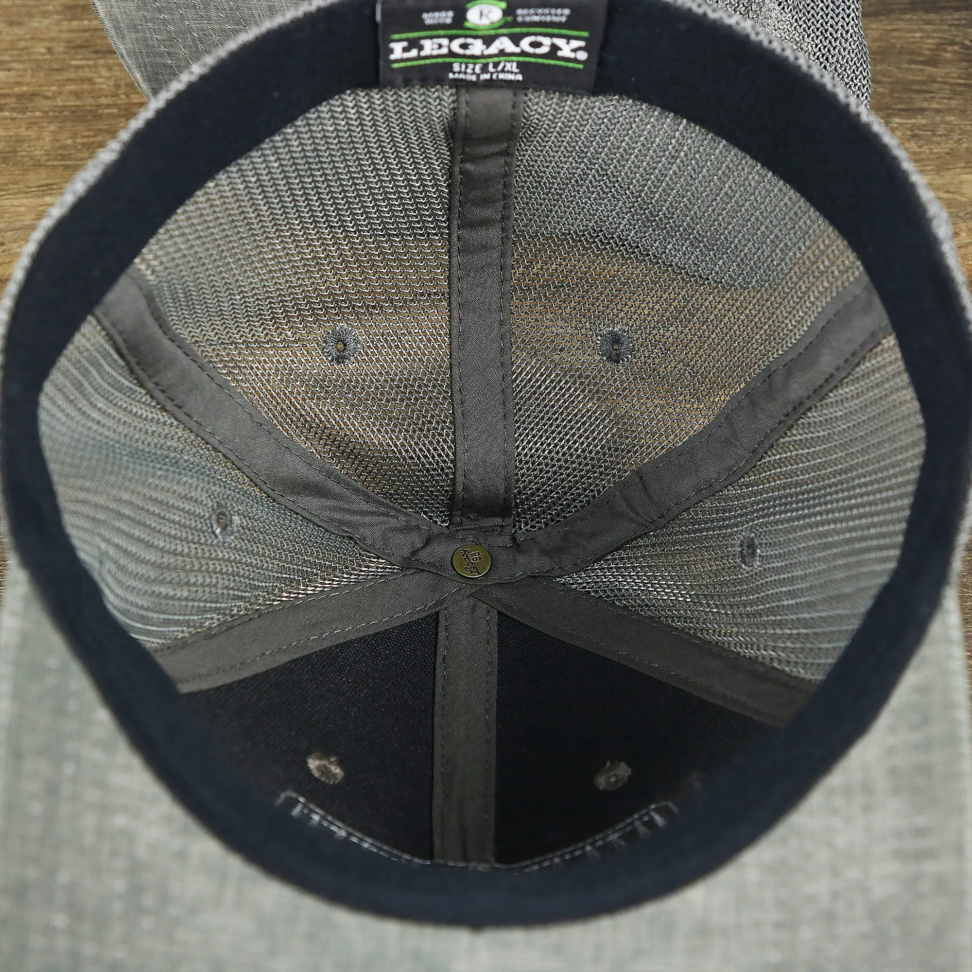 OCNJ Ocean City 1879 Sunset Wave Logo Mesh Stretch FIt Hat | Dark Green And Dark Grey Stretch Fit Hat