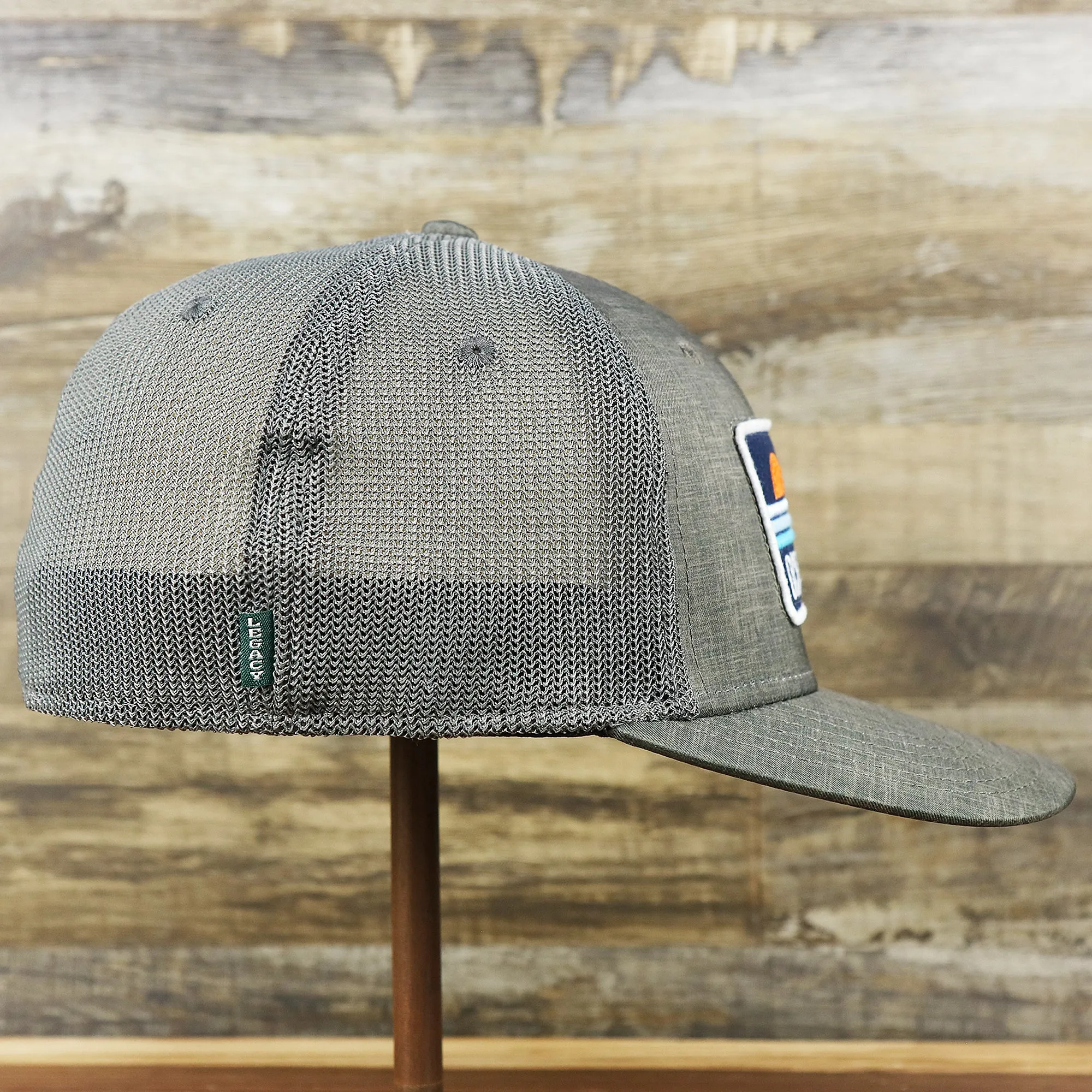 OCNJ Ocean City 1879 Sunset Wave Logo Mesh Stretch FIt Hat | Dark Green And Dark Grey Stretch Fit Hat