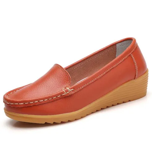 Orange casual plain slip on shoe loafer wedge