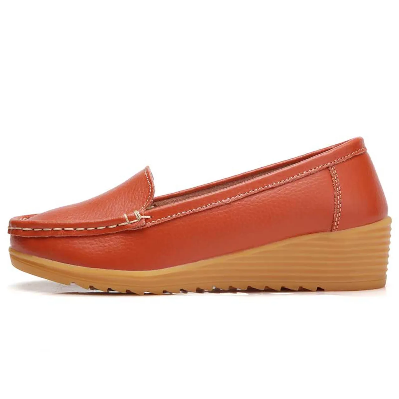 Orange casual plain slip on shoe loafer wedge