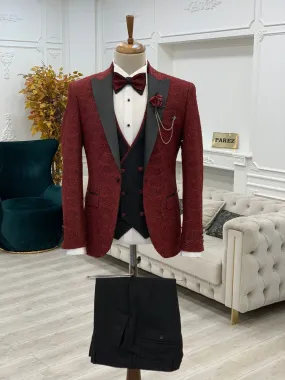 Partoni Diamond Burgundy Slim Fit Tuxedo