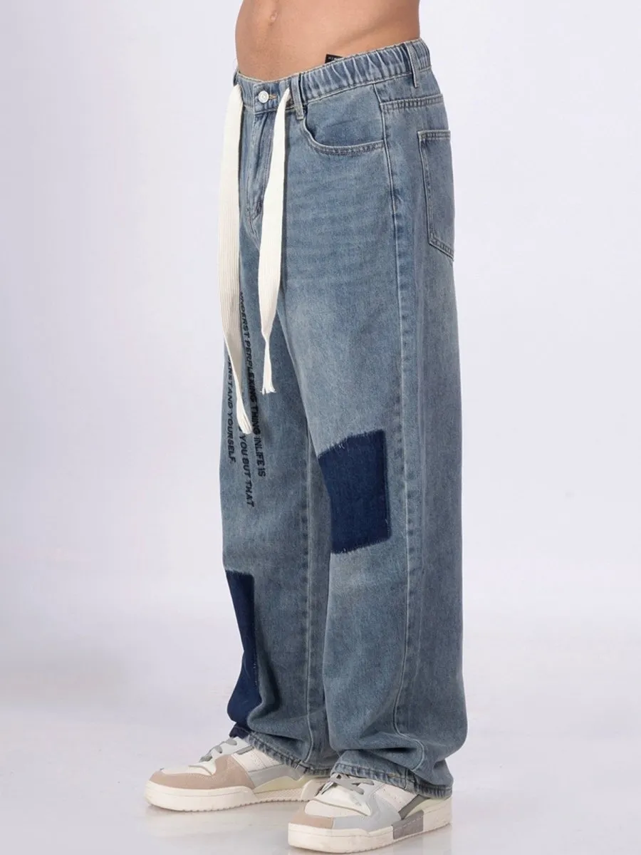 Patchy Blue Loose Fit Jeans [ Unisex ]