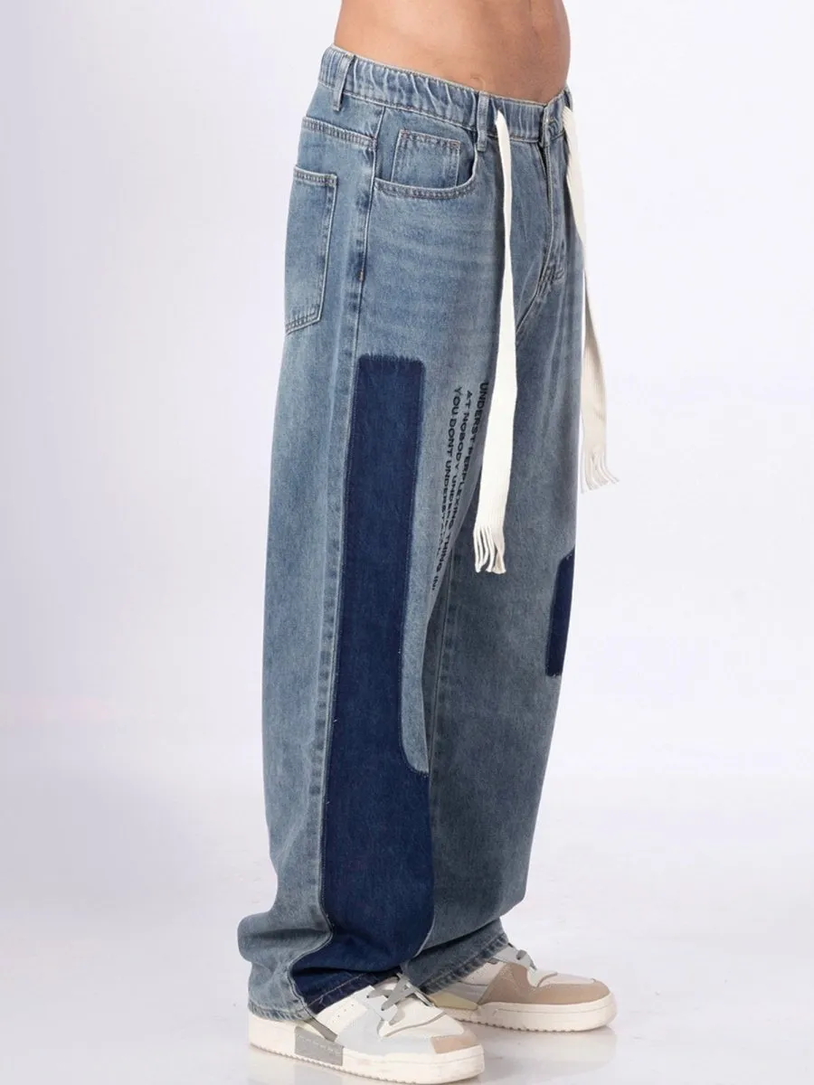 Patchy Blue Loose Fit Jeans [ Unisex ]