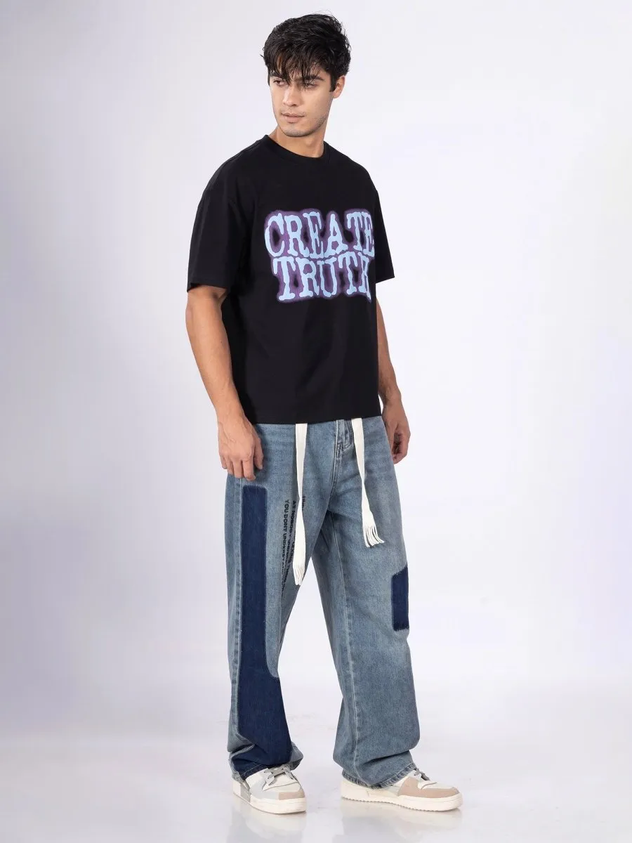 Patchy Blue Loose Fit Jeans [ Unisex ]