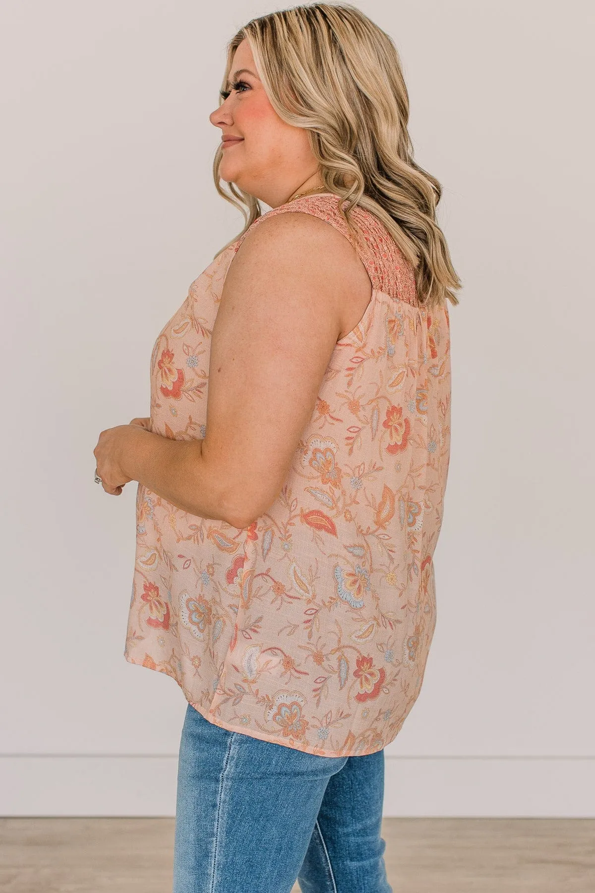 Pleasant Surprise Floral Button Tank Top- Dusty Peach