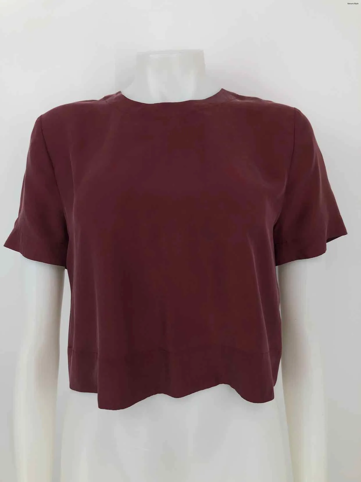 RAG & BONE Burgundy Silk Short Sleeves Crew Neck Size X-SMALL Top