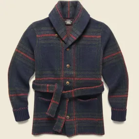 Ranch Shawl Cardigan - Navy Plaid/Multi