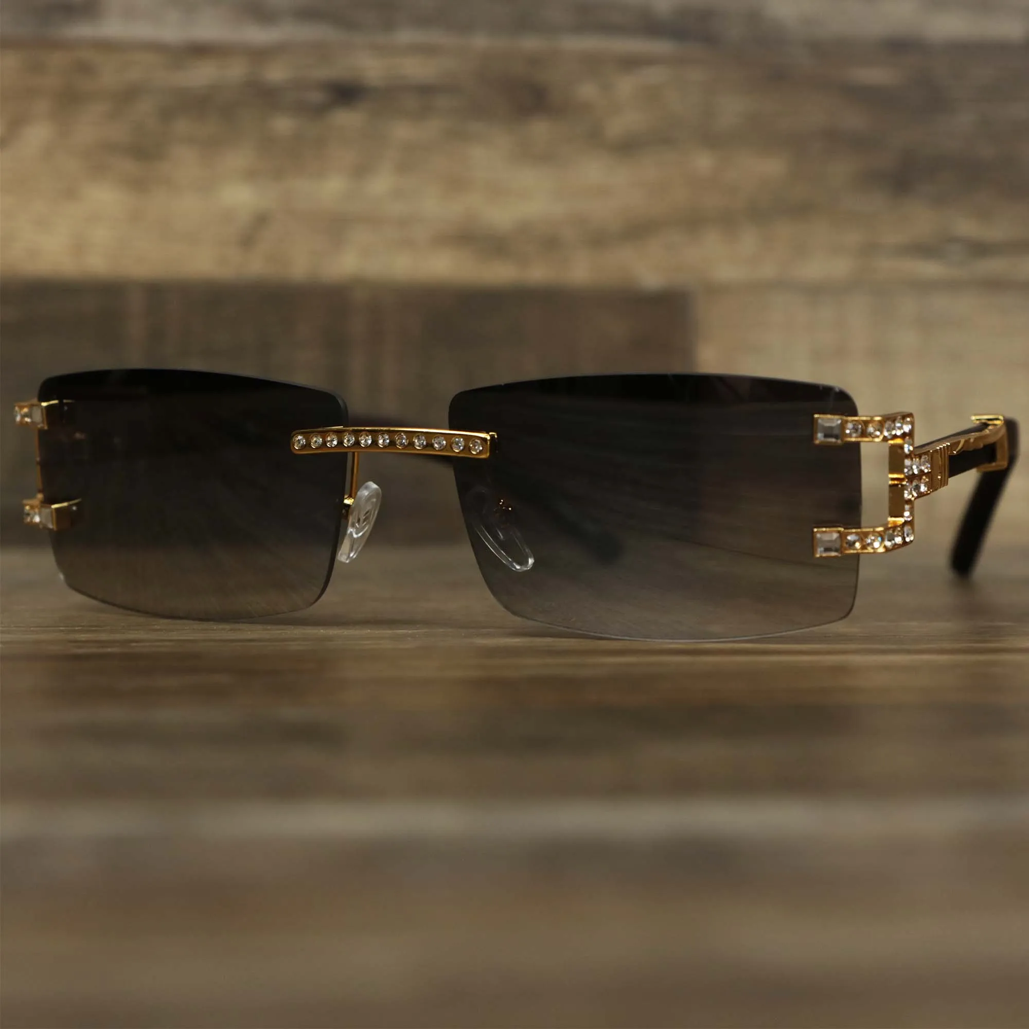 Rectangle Frames Black Gradient Lens Flooded Sunglasses with Gold Frame