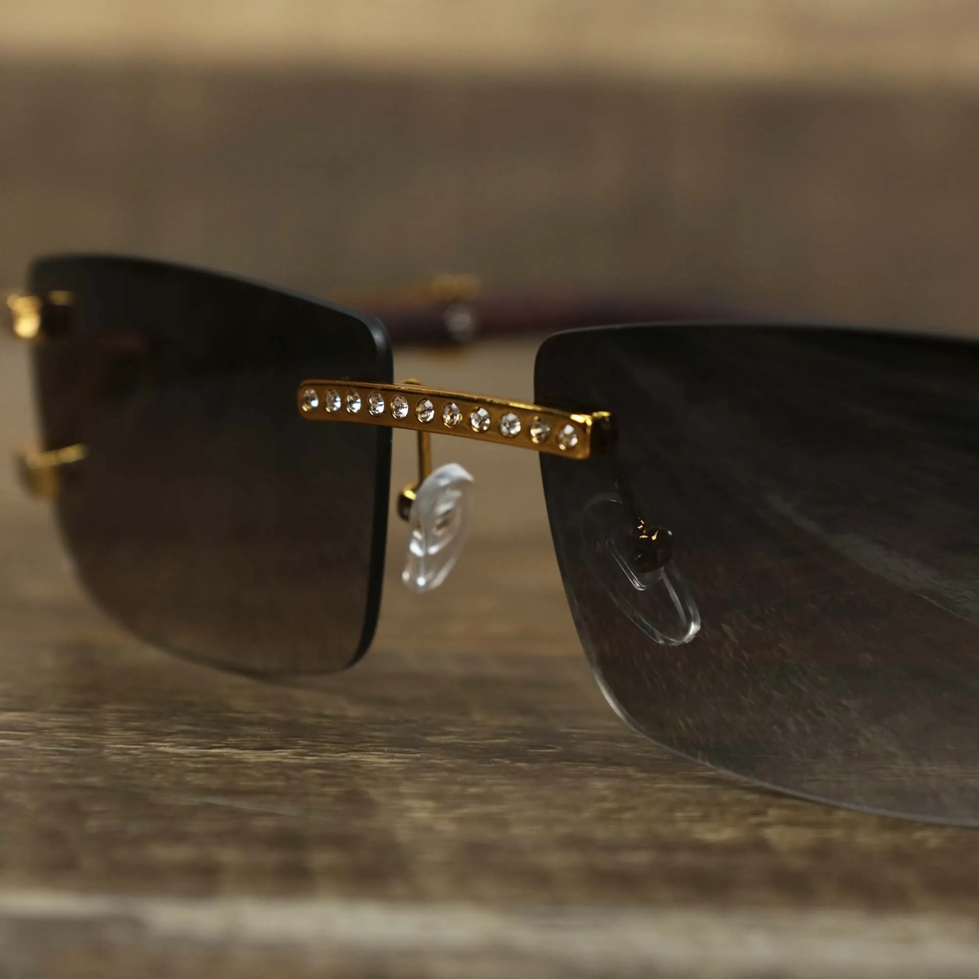 Rectangle Frames Black Gradient Lens Flooded Sunglasses with Gold Frame