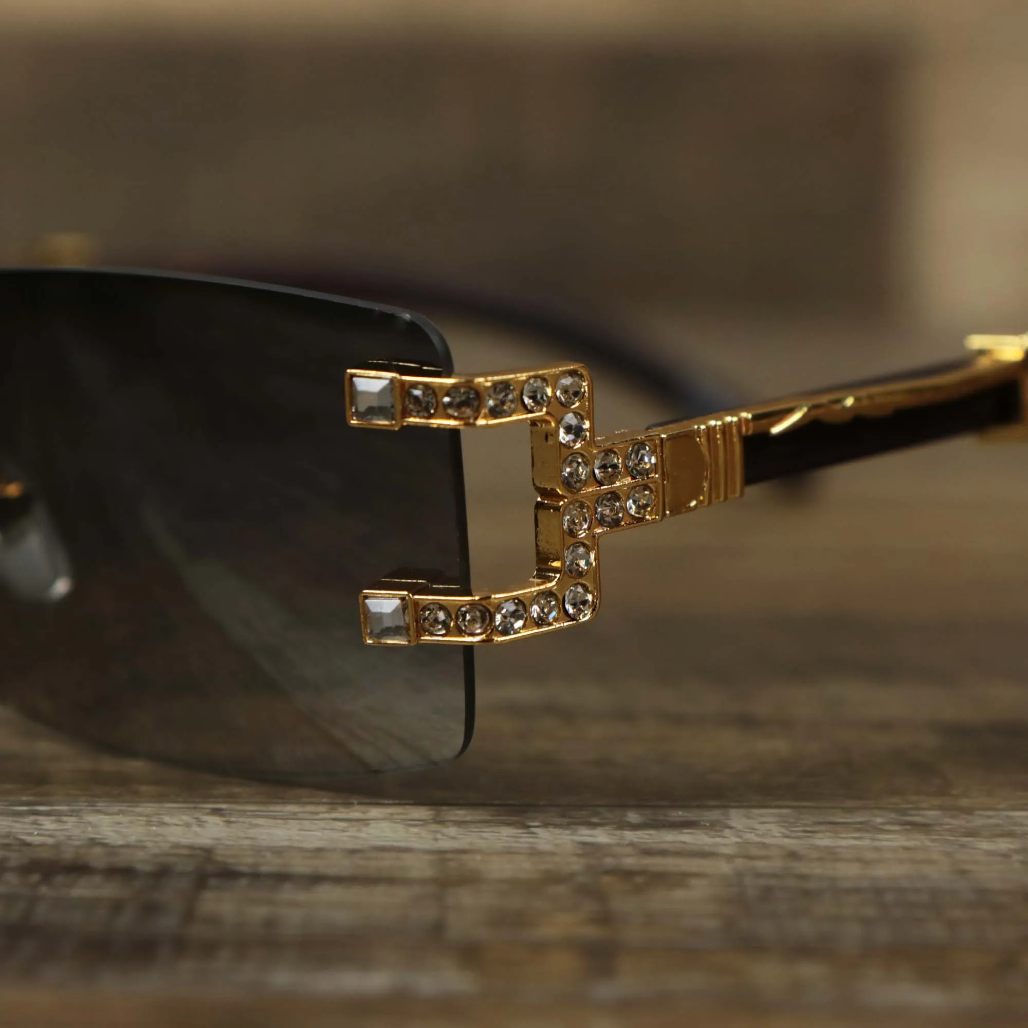 Rectangle Frames Black Gradient Lens Flooded Sunglasses with Gold Frame