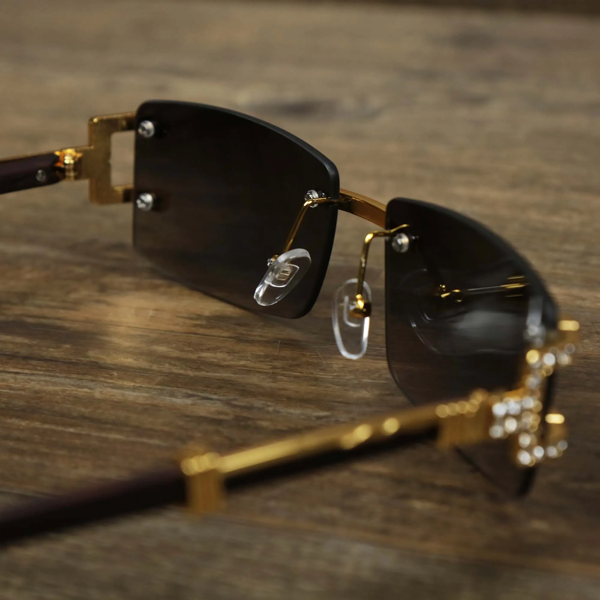 Rectangle Frames Black Gradient Lens Flooded Sunglasses with Gold Frame