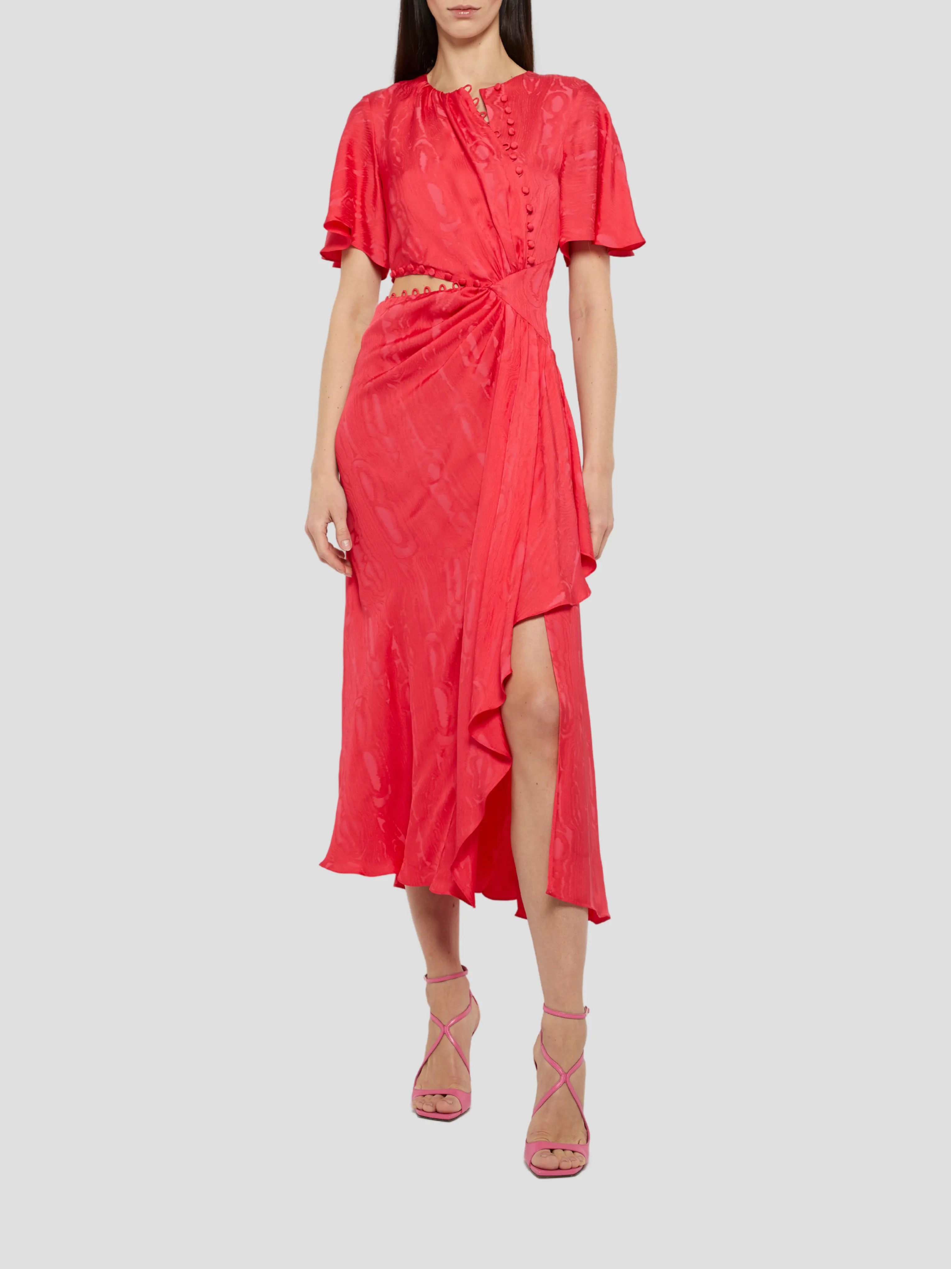 Red Flutter Sleeve Cut-Out Dress