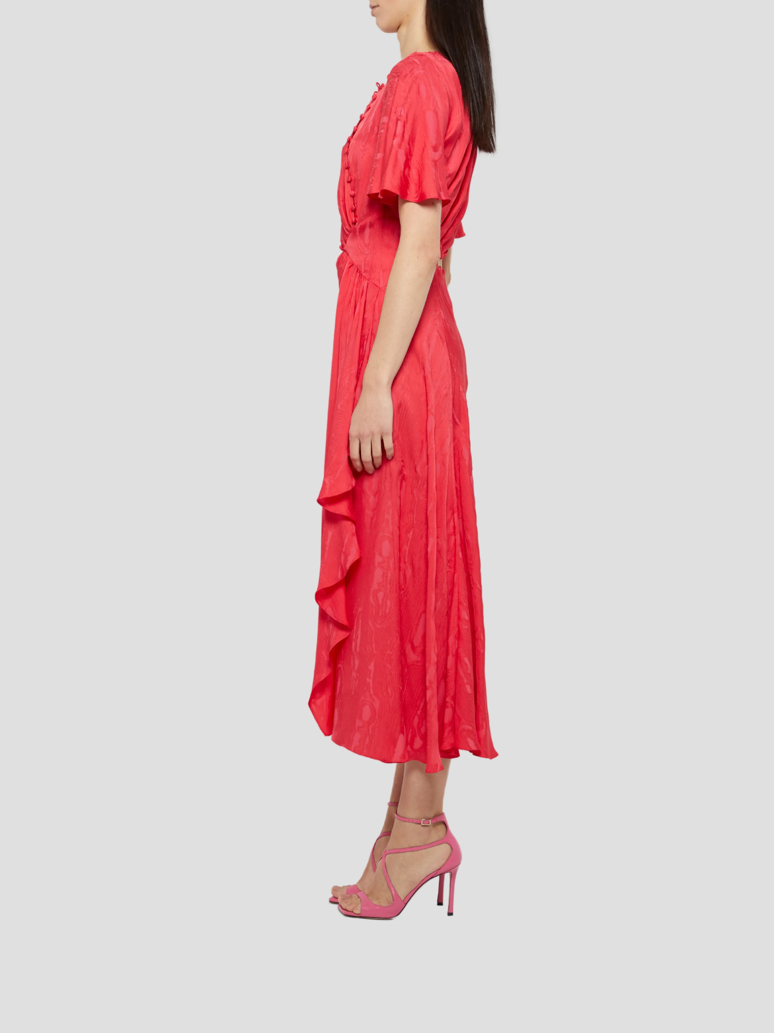 Red Flutter Sleeve Cut-Out Dress