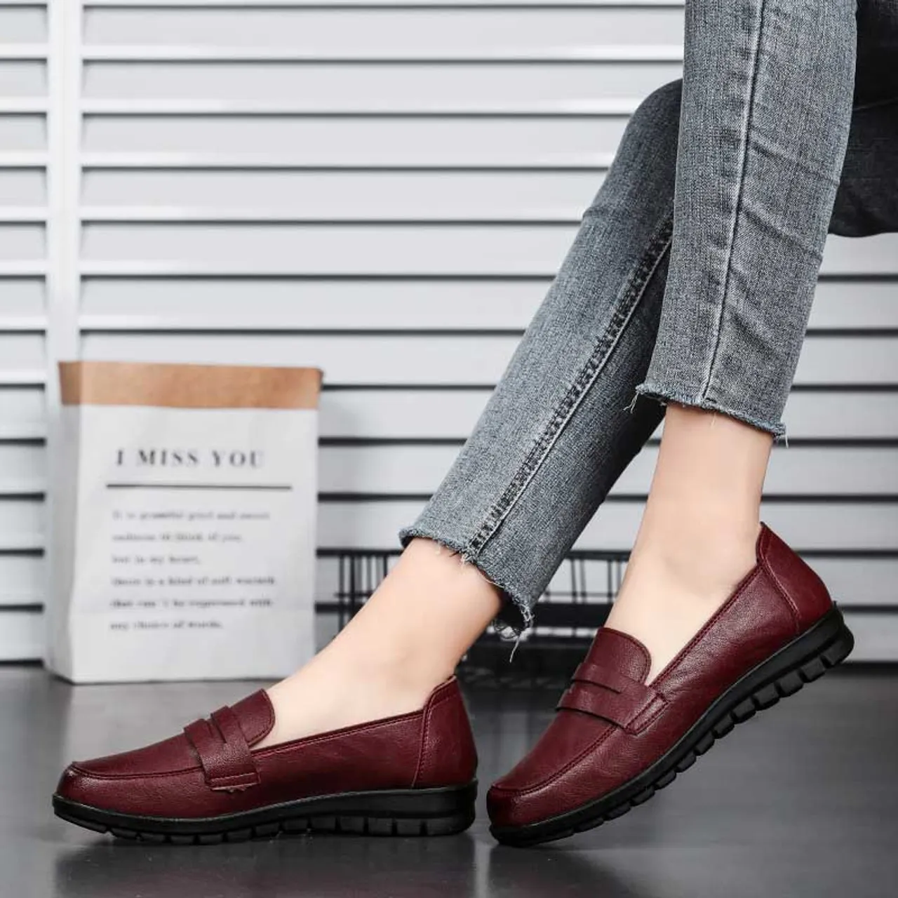 Red penny strap casual slip on shoe loafer 2692