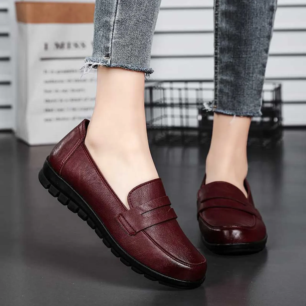 Red penny strap casual slip on shoe loafer 2692