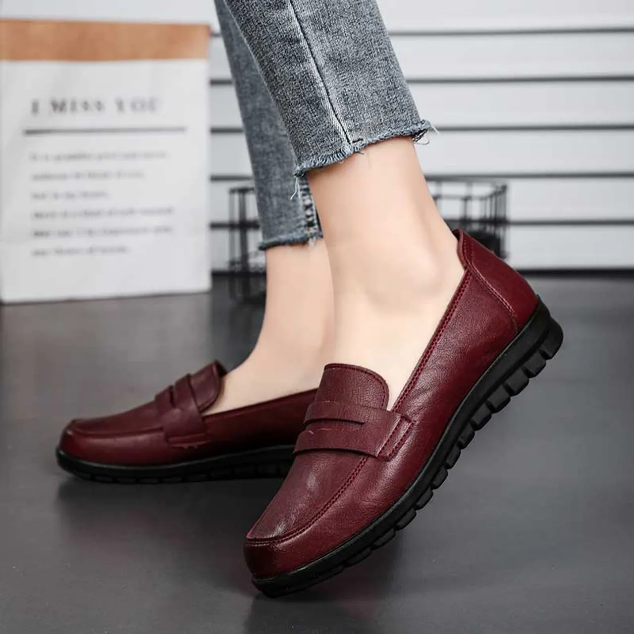 Red penny strap casual slip on shoe loafer 2692