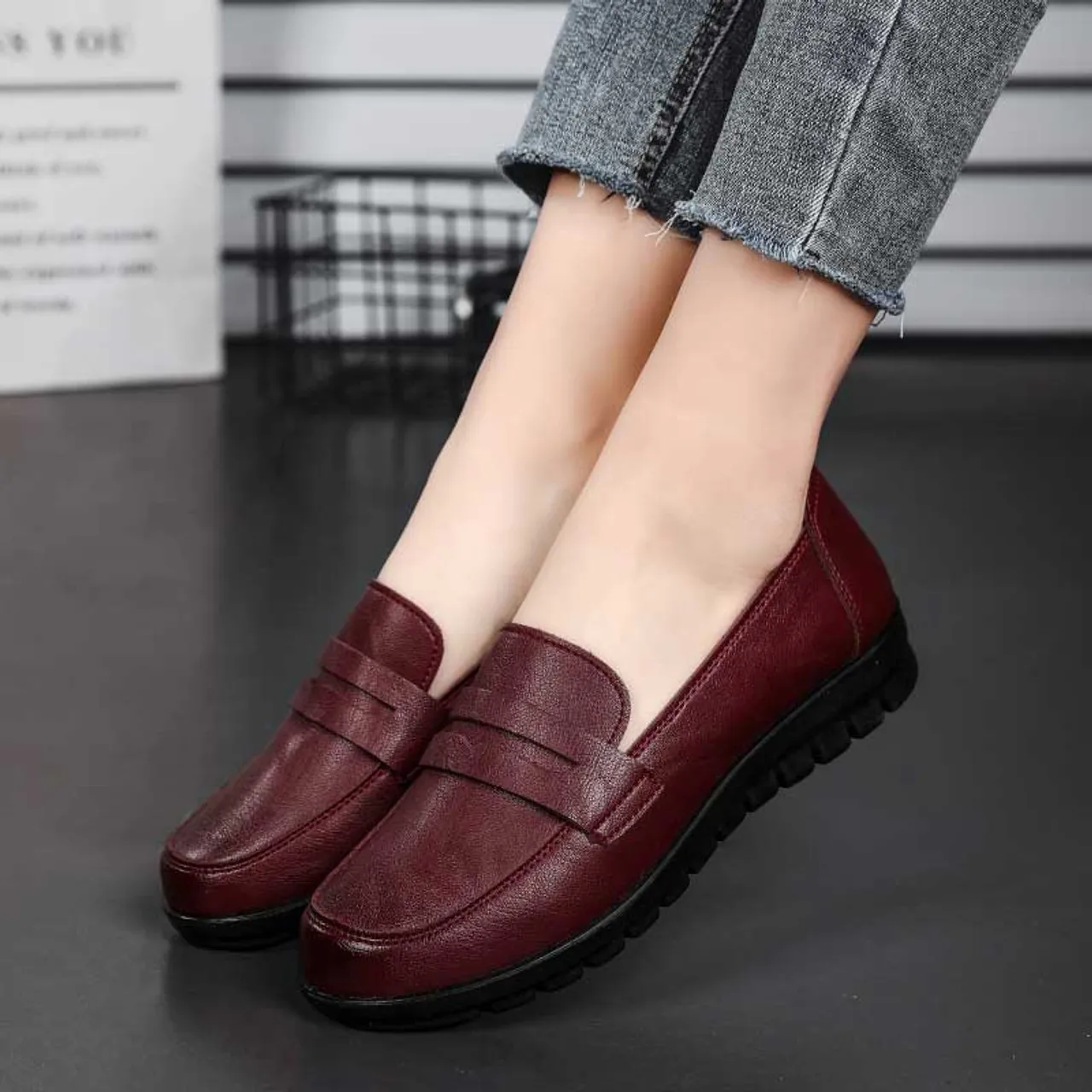 Red penny strap casual slip on shoe loafer 2692