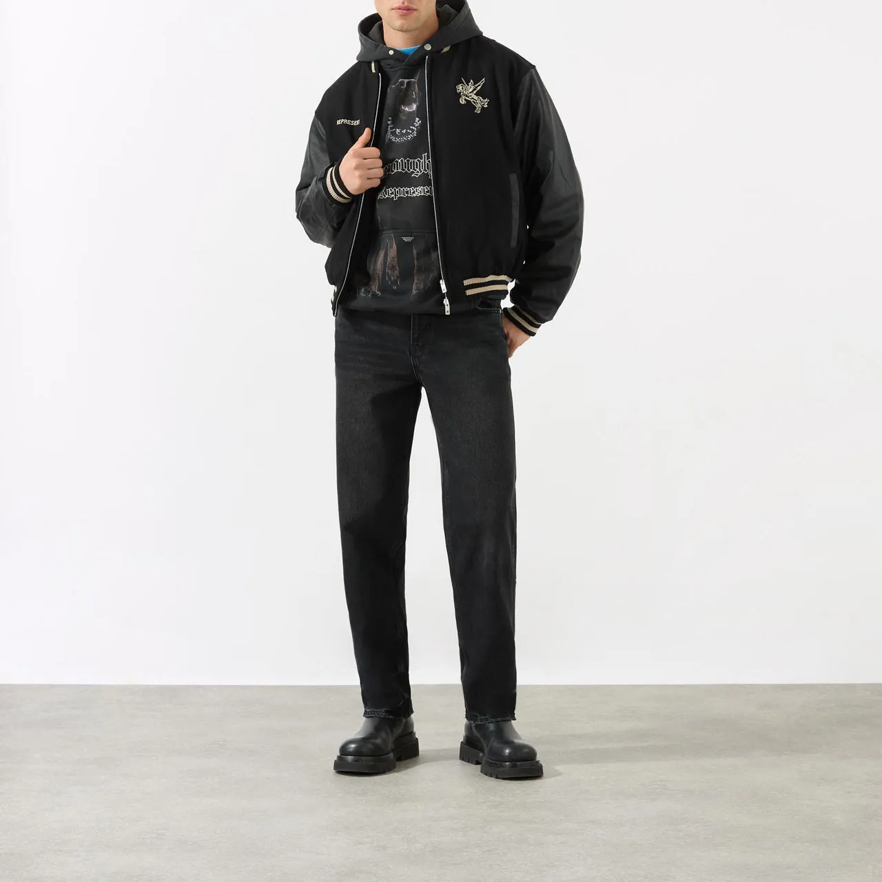 REPRESENT Embroidered Varsity Jacket - Black