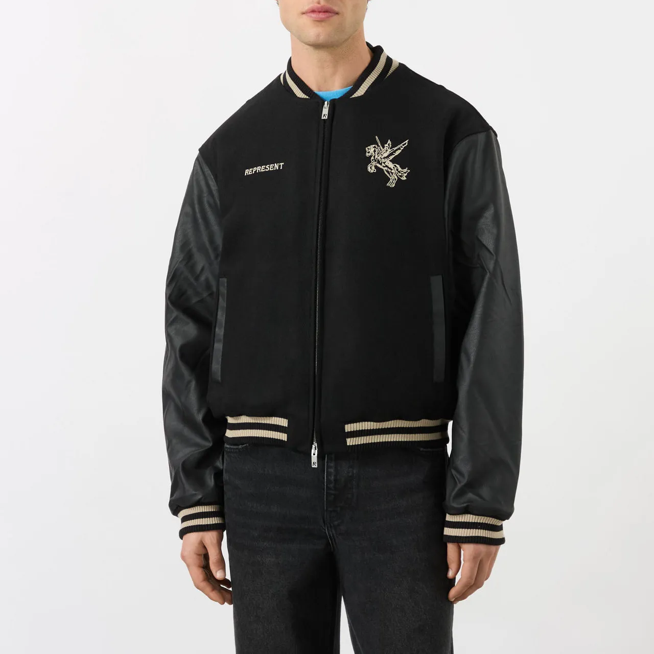 REPRESENT Embroidered Varsity Jacket - Black