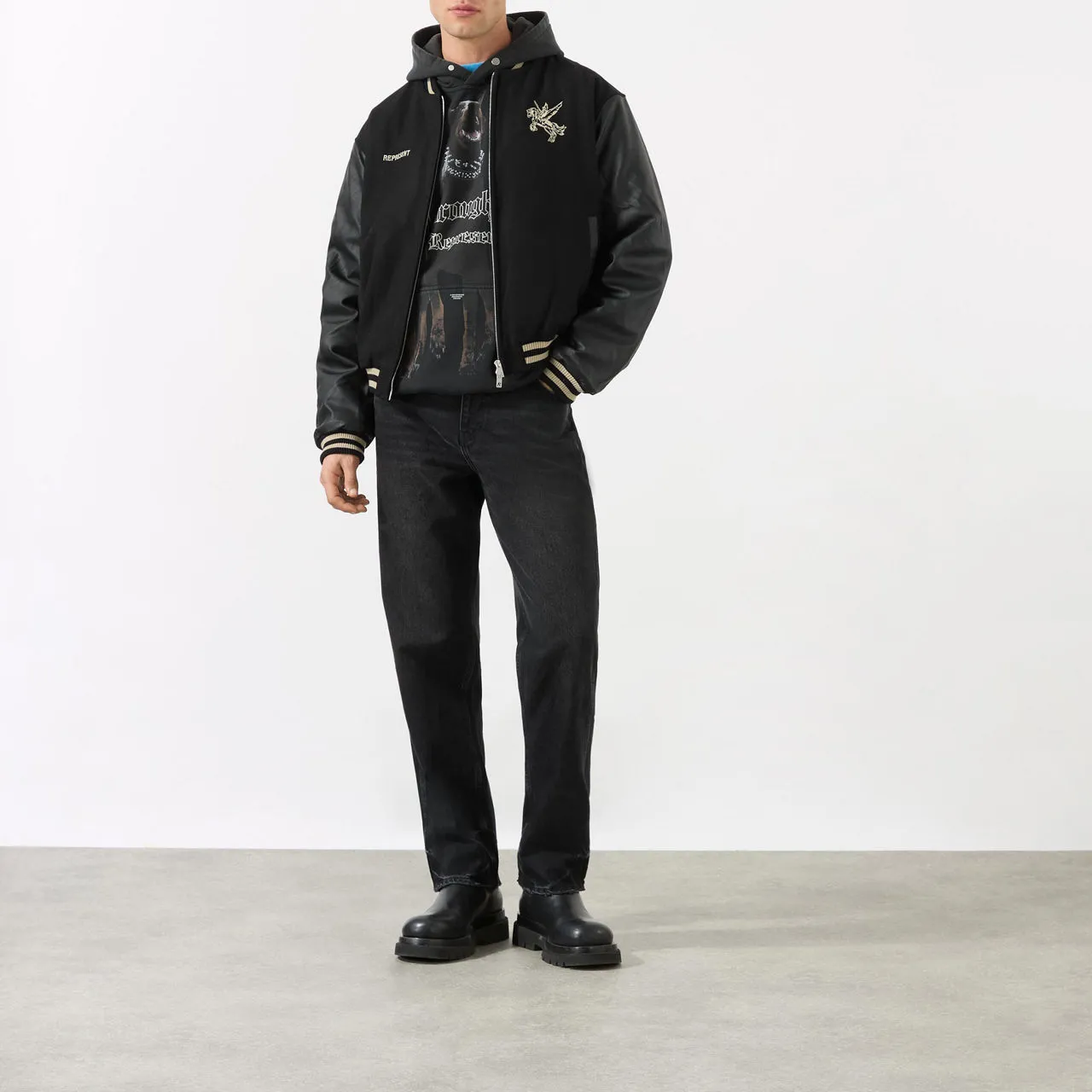 REPRESENT Embroidered Varsity Jacket - Black