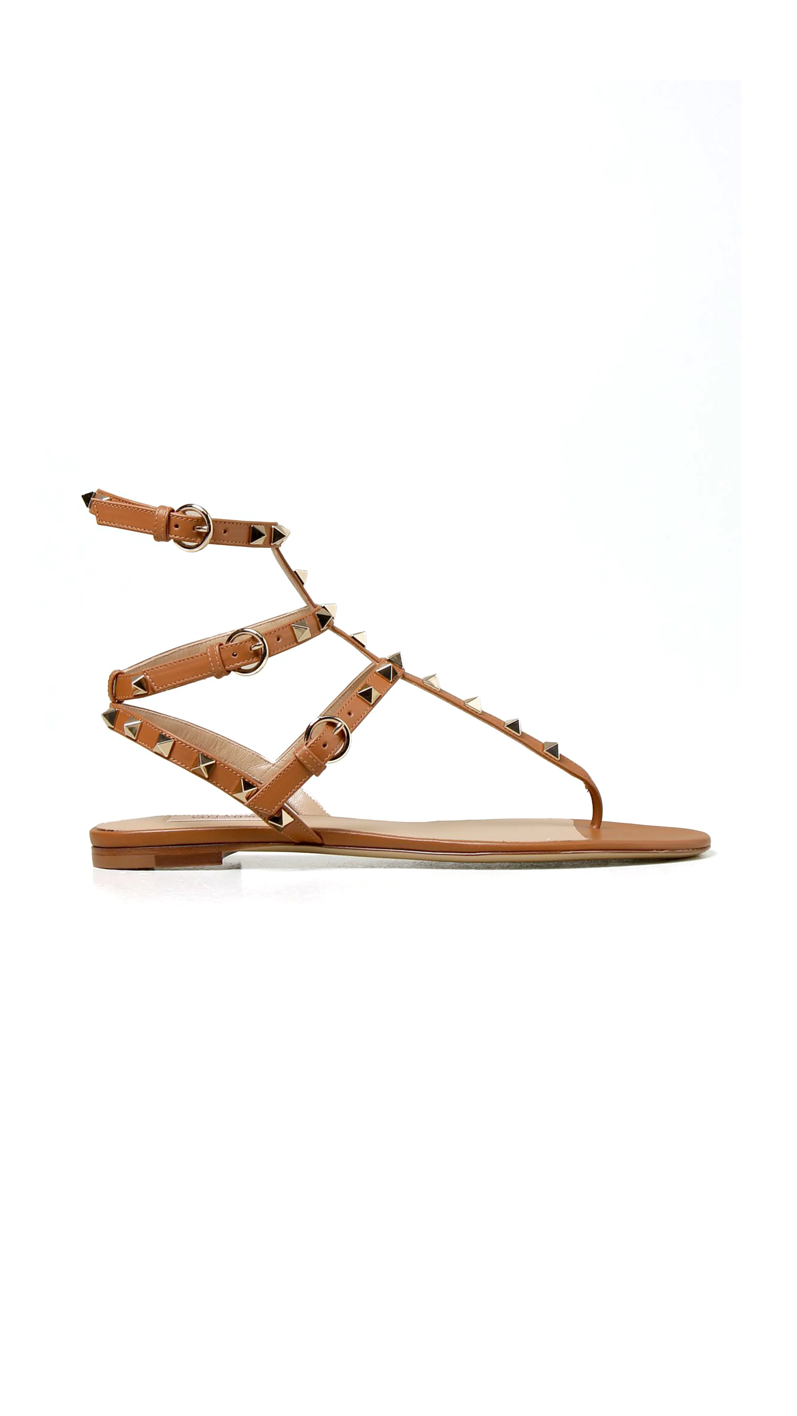 Rockstud Calfskin Flat Flip-flop Sandal - Almond