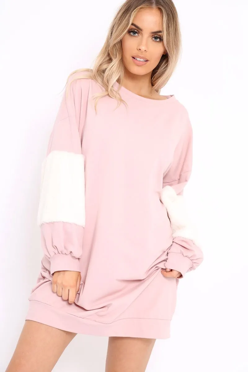 Rose Jumper Dress with Fur Sleeves - Paris