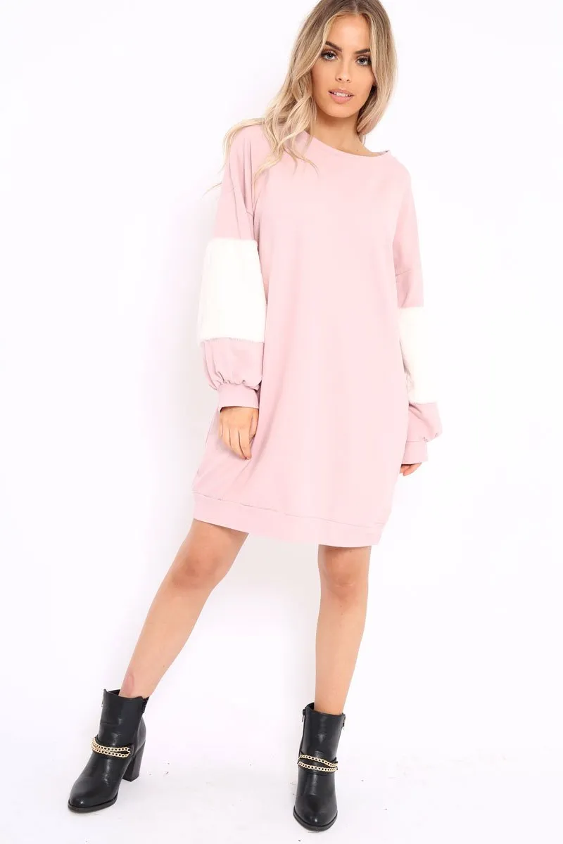 Rose Jumper Dress with Fur Sleeves - Paris